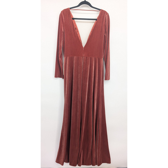 NWT Jenny Yoo Ryland V-Neck Open-Back Stretch Velvet Gown Sz 16 Rose #1B503 - Picture 5 of 11
